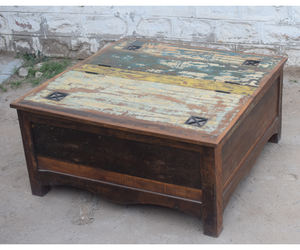 Boîte de coffre de table basse en bois massif rustique recyclé meubles de salon d'intérieur d'Inde - Product Image 1