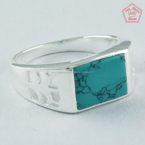 Bague fine en argent sterling 925 avec pierres précieuses turquoise pour homme - Product Image 3