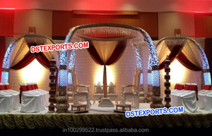 Mandap de mariage indien doré Beau design Mandap de désherbage Fabricant de mandap de mariage indien Vente en gros Configuration de décor Mandap doré - Product Image 2