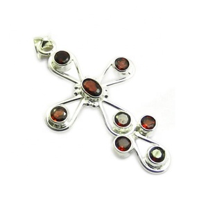 <b>Solid</b> 925 Sterling Silver Cross <b>Pendant</b> Natural Garnet Gemstone Rhodium & <b>Gold</b> Plated Christian Fine Jewelry for <b>Pendants</b> Charms - Product Image 1