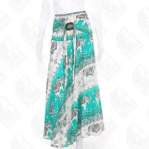 Novo Estilo de Moda Thai Elephant Imprimir Vestido Conversível Rayon Saia Saia Longa