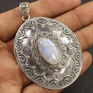 Formal profesional estilo Vintage 925 plata esterlina nuevo solitario colgante Natural RAINBOW MOONSTONE piedra preciosa - Product Image 1