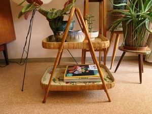 Porte-journaux en rotin bohème vintage des années 1950 pour table d'appoint de mobilier d'extérieur - Product Image 6