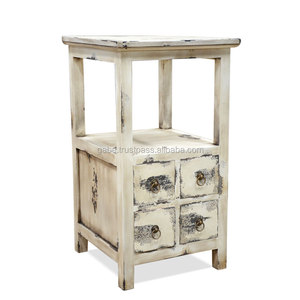 Mesitas de Noche de Estilo Vintage con 4 Cajones, Madera de Caoba Maciza, Acabado Pintado Antiguo - Product Image 2