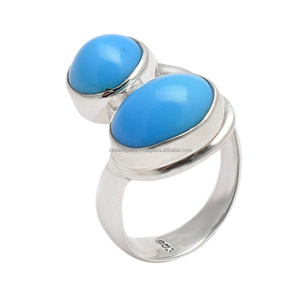 Bague de créateur en argent sterling 925 avec pierre précieuse turquoise naturelle, sertissage clos classique, bijoux plaqués argent tendance pour soirée - Product Image 1