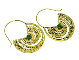 Pendientes de aro de piedra de Mandala de estilo bohemio chapados en oro, aro de latón turquesa con circón, aleación de cobre chapada en oro, forma de número - Product Image 2