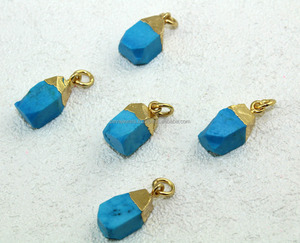 Connecteur de breloque en Turquoise, pendentif de 16 à 22mm, pépite Turquoise brut avec capuchon galvanisé en or 24k, bijoux en pierre précieuse - Product Image 3
