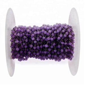 Amazing One Feet Purple Amethyst Gemstone <b>Link</b> Chain <b>Jewellery</b> Making Black Plated Wire Wrapped Rosary Beads Chains Diy Necklace - Product Image 1