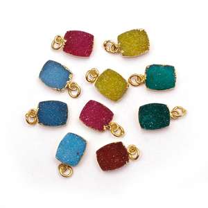 หินโมราธรรมชาติหลากสี,เครื่องประดับแฮนด์เมดจี้อิเล็กโทรดสีทองทรงแปดเหลี่ยมอัญมณีดรูซี่ - Product Image 1