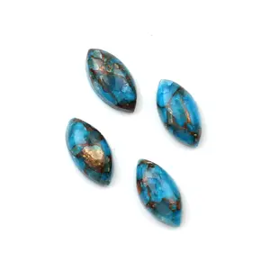 Fijne Kwaliteit Natuurlijke 7X14Mm Blue Copper Turquoise Glad Marquise Vorm Losse Edelsteen Platte Achterkant Cabochon Voor Maken sieraden