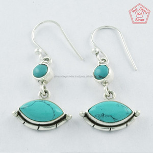 Atractivos pendientes de piedra turquesa en plata de ley 925 mayorista de joyería de plata de la India elegante turquesa belleza plata - Product Image 3