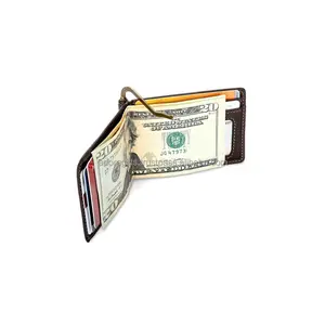 Popular Design Men's Real Leather Thin RFID Leather Money Clip Wallet