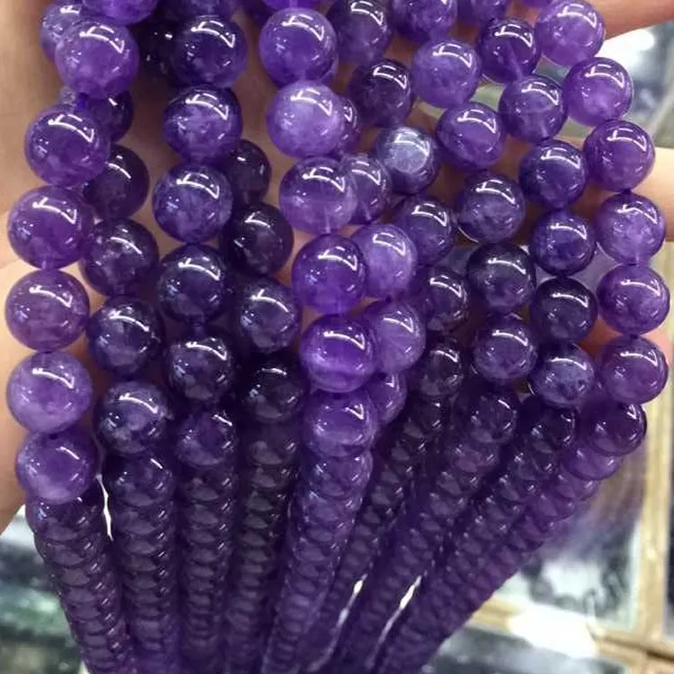 Harga yang menguntungkan batu alam amethyst bulat manik batu permata amethyst alami untuk membuat perhiasan kalung amethyst