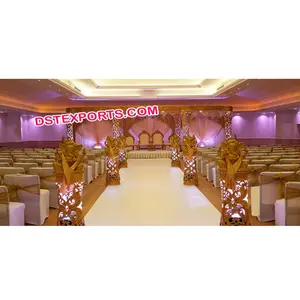 Indische Hochzeit Mandap Hochzeit Golden geschnitzte Bollywood Mandap Neueste Hindu Hochzeit Mandap Set zum Verkauf