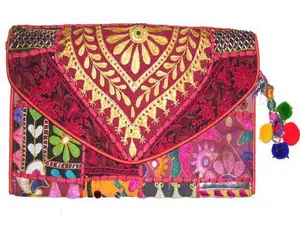 Bolso de mano estilo bohemio Banjara bordado a mano con cierre de cremallera y forro de poliéster - Product Image 1