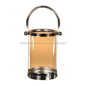 LANTERNE BOUGIE EN VERRE ET MÉTAL DE LUXE AVEC POIGNÉE Lanterne en métal et verre plaqué or rose fini - Product Image 1