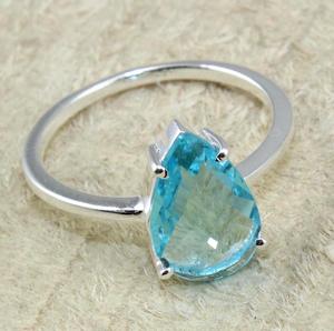แหวนบุษราคัมสีฟ้าง่ามชุบเงินแหวนเครื่องประดับ - Product Image 2