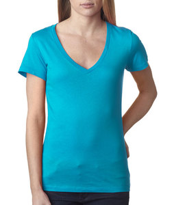 Camiseta de manga corta 100% de algodón para mujer, ropa con cuello en V, en blanco, de alta calidad, venta al por mayor - Product Image 2