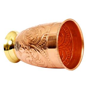 IndianArtVilla Vidrio de diseño en relieve y martillado de cobre con fondo de latón para almacenamiento y servicio-400 ML - Product Image 2