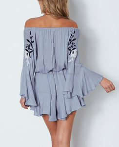 Mini robe brodée à manches chauve-souris, pour filles, cordon de serrage, ajouré, col évasé, tunique florale d'extérieur, pour soirée en Club, tendance, - Product Image 2