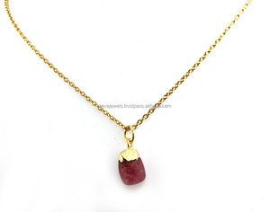 สร้อยคอแฟชั่นพร้อมจี้ทับทิมธรรมชาติเคลือบทองสร้อยคอทำมือแบบเรียบคลาสสิค - Product Image 3