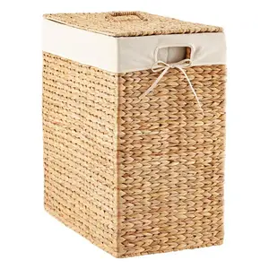 Water hyacinth basket storage wicker seagrass straw round laundry hamper with lids handmade handicrafts products household use