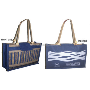 Sac de shopping moyen en jute tendance, écologique, promotionnel, motif vague bleue, impression logo Expo Koria, Lowellcraft - Product Image 6