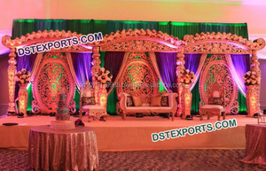 Escenario DE BODA indio antiguo, conjunto de escenario tallado dorado real, fabricante de escenario de boda indio, escenario temático de boda Rajwada - Product Image 3