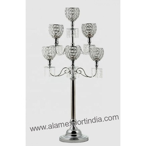 Candelabro de aluminio de Metal de la mejor calidad Superior, candelabro de 9 brazos, tamaño alto, decoración votiva de cristal, portavelas, Decoración de mesa de boda - Product Image 1