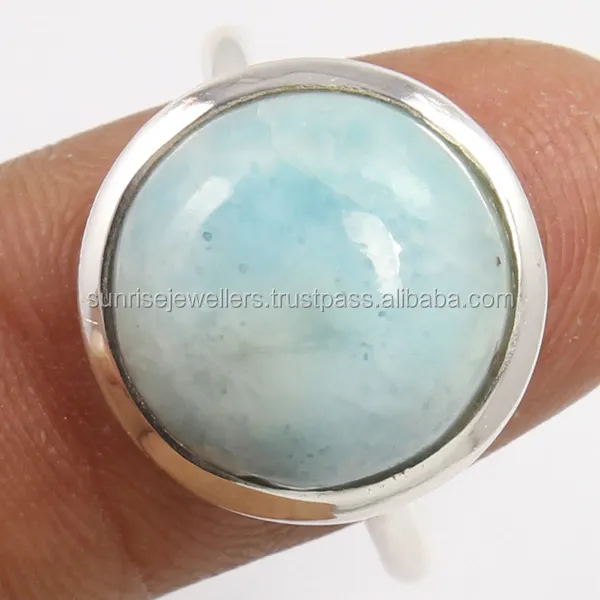 Round Shape LARIMAR 925 Sterling Silver Gemstone Ring, Online Silver Jewelry, Exporter And Wholesaler Silver Jewelry