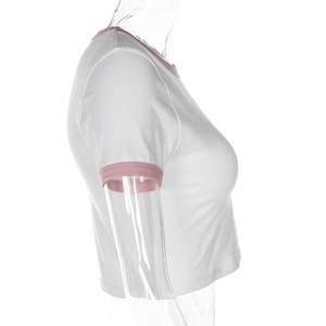 En gros Logo Personnalisé Mode D'été Lettre Broderie Manches Courtes Mignon T-shirt Femmes Crop Top T-shirt - Product Image 1