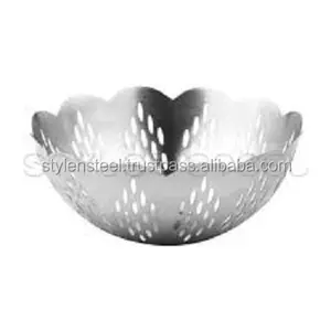 Keranjang buah Stainless Steel, keranjang dudukan buah dapur desain potongan bunga, dekorasi modern keranjang logam