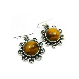 ต่างหูพลอยตาเสือแท้คุณภาพสูงทำด้วยมือต่างหูเงินสเตอร์ลิง925ทึบ - Product Image 1