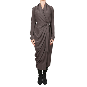 Abito drappeggiato in raso a <span class=keywords><strong>maniche</strong></span> <span class=keywords><strong>lunghe</strong></span> con cintura in vita lunga e Casual - Product Image 5