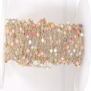 Multi Gemstone With 18K Gold Plated Wire Wrapped Faceted Cut Stone Beaded Rosary Chain for <b>Jewelry</b> Making - Product Image 1