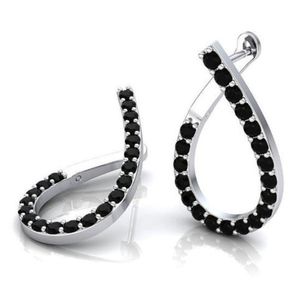 0.80 Carat Diamant Noir Naturel Hoop Boucles D'oreilles pour Les Femmes, Boucles D'oreilles Or surdimensionnés Boucles D'oreilles 10 Tendance Or Blanc GD579 - Product Image 1