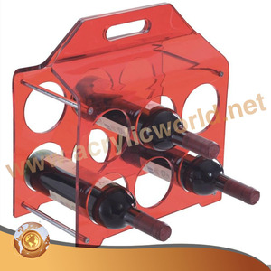 Estante para Vino Acrílico, Horizontal, para 6 Botellas, Diseño Moderno, de Plástico Brillante Rojo, con Niveles - Product Image 1