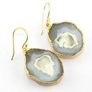 De Primera Ley pendientes de plata y oro de 24 quilates para mujer, aretes, GEMA, oro de 24 quilates, GEMA, color gris, electrochapado, hecho a mano - Product Image 1