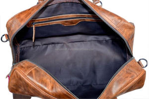 กระเป๋าทรงดัฟเฟิลหนังแท้สีน้ำตาลเข้มสำหรับผู้ชายกระเป๋าเดินทางหนังแท้สำหรับค้างคืน - Product Image 2
