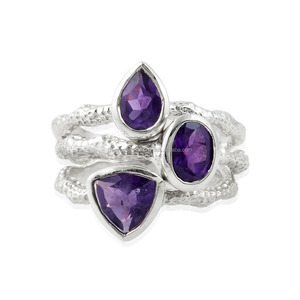 Vente en gros de bagues en argent sterling 925 avec pierres précieuses empilables avec améthyste africaine et bandeau de marteau serti de bijoux pour fêtes et mariages - Product Image 1