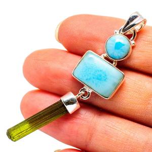 Argent pur bleu Larimar rond coupe pierre bijoux faits à la main pendentif automne hiver noël en argent Sterling 925 bijoux indiens - Product Image 2
