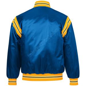 Chaqueta universitaria de poliéster satinado para hombre, chaqueta bomber de béisbol Letterman de satén con logotipo personalizado en blanco de alta calidad para hombre - Product Image 2