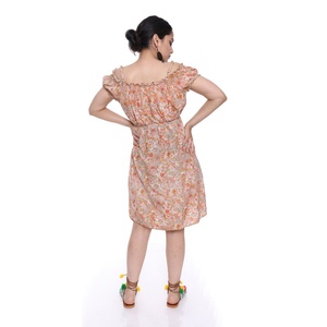Off-The-Shoulder Floral Print Chiffon Midi Dress With Scallop Hem <b>Boho</b> Style Summer Casual Dress - Product Image 3