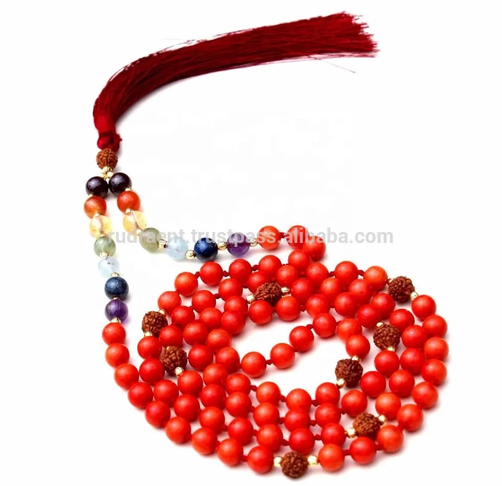 Corallo rosso Branelli di Mala 7 Chakra Spirituale Della Pietra Preziosa Mala Collana