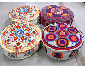 2022สินค้ามาใหม่ผ้าฝ้าย MOQ ต่ำออกแบบหัตถกรรมปัก Poufs ออตโตมา Pouf เฟอร์นิเจอร์หมอนที่นั่ง - Product Image 1