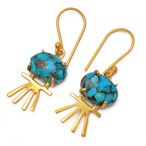 ต่างหูเงินแท้ 925 ดีไซน์น่ารักสำหรับผู้หญิง ประดับด้วยพลอยเทอร์ควอยซ์สีน้ำเงินทองแดง ชุบทอง เหมาะสำหรับงานปาร์ตี้และงานแต่งงาน - Product Image 1