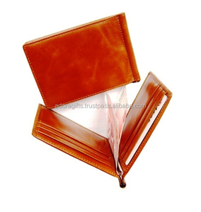 เคสใส่นามบัตรแบบยูนิเซ็กซ์แบบหรูหราคลิปหนีบเงินทำจากโลหะหนังแท้มีความยาวสั้นทรงสลิม - Product Image 1