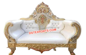 Indian Wedding <b>Gold</b> Carved <b>Sofa</b> 2018 Stylish Weddings Two Seater <b>Sofa</b> Wooden Carved Wedding Couch - Product Image 5