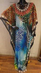 Robe maxi abaya à manches longues et à col rond, pour femmes, tenue islamique, kaftan, imprimé multicolore, de haute qualité - Product Image 3
