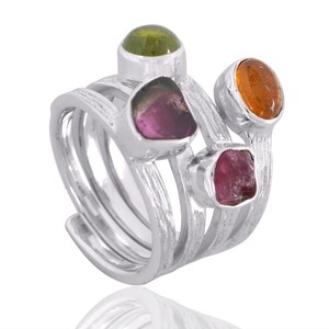 Joyería de moda Anillo de turmalina múltiple natural 925 Anillo de turmalina múltiple de plata esterlina sólida Suministro de joyería de La India - Product Image 1